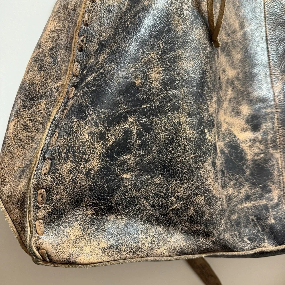 Bed Stu Handbag Black Lux Rustic Rockaway Leather Satchel Purse Tote Bag 18x12x6 - Picture 11 of 16